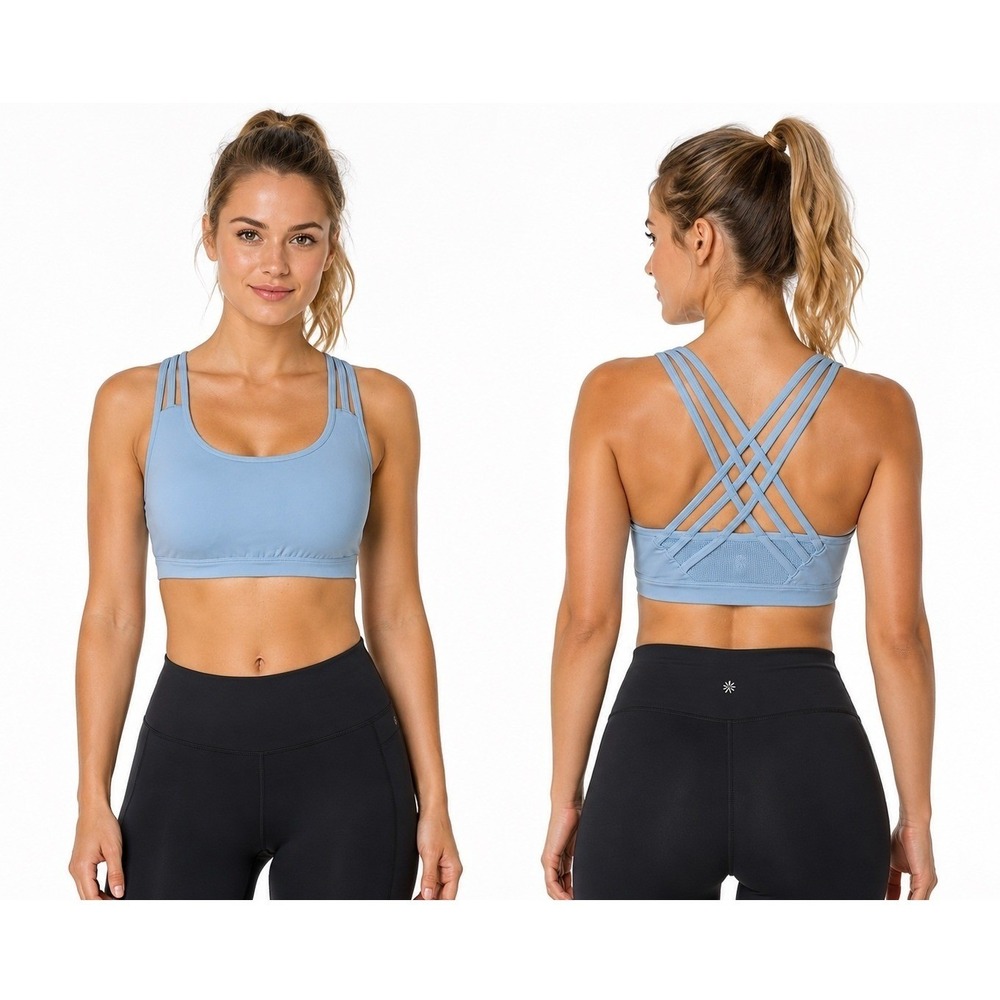 Athleta Sports Bra Women Small Blue Strappy Lattice Back Yoga Running Athleisure